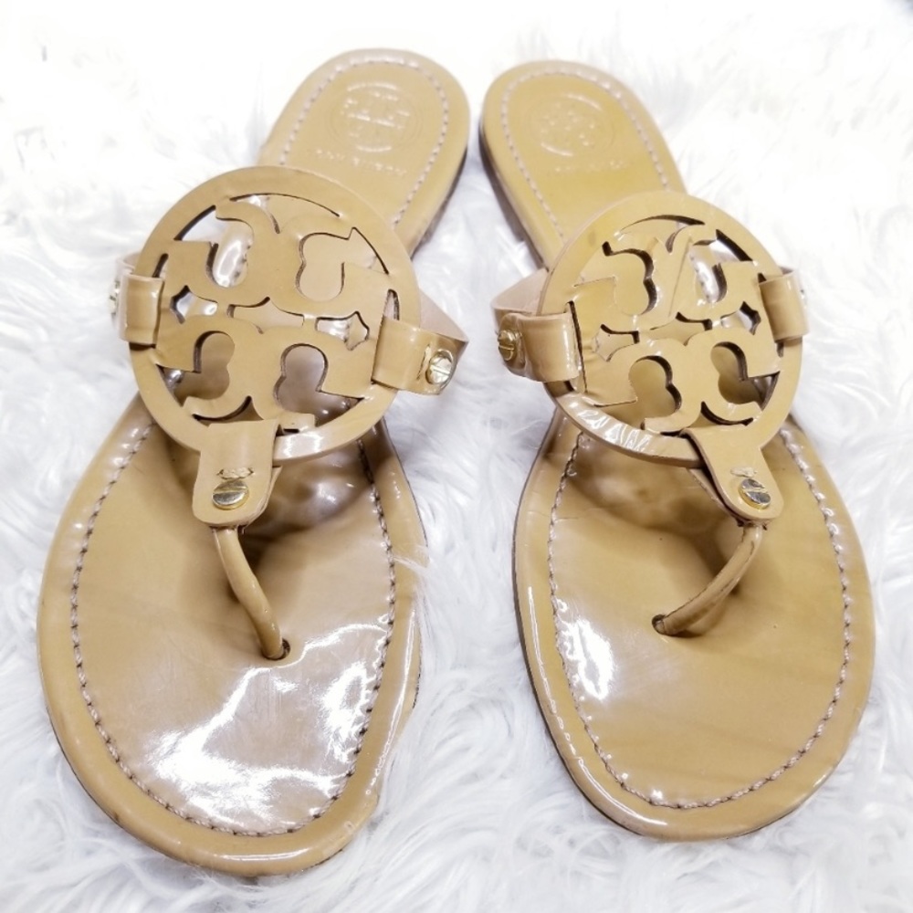 Tory Burch Miller Sandals Sand Patent leather
